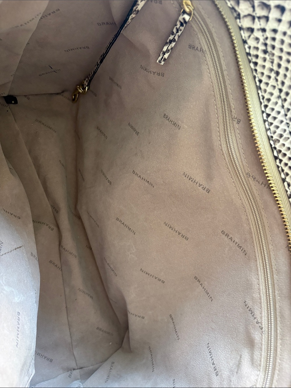 ❤️❤️ Brahmin Snake-Embossed Tote in Cream and Dark Brown - Picture 9 of 14
